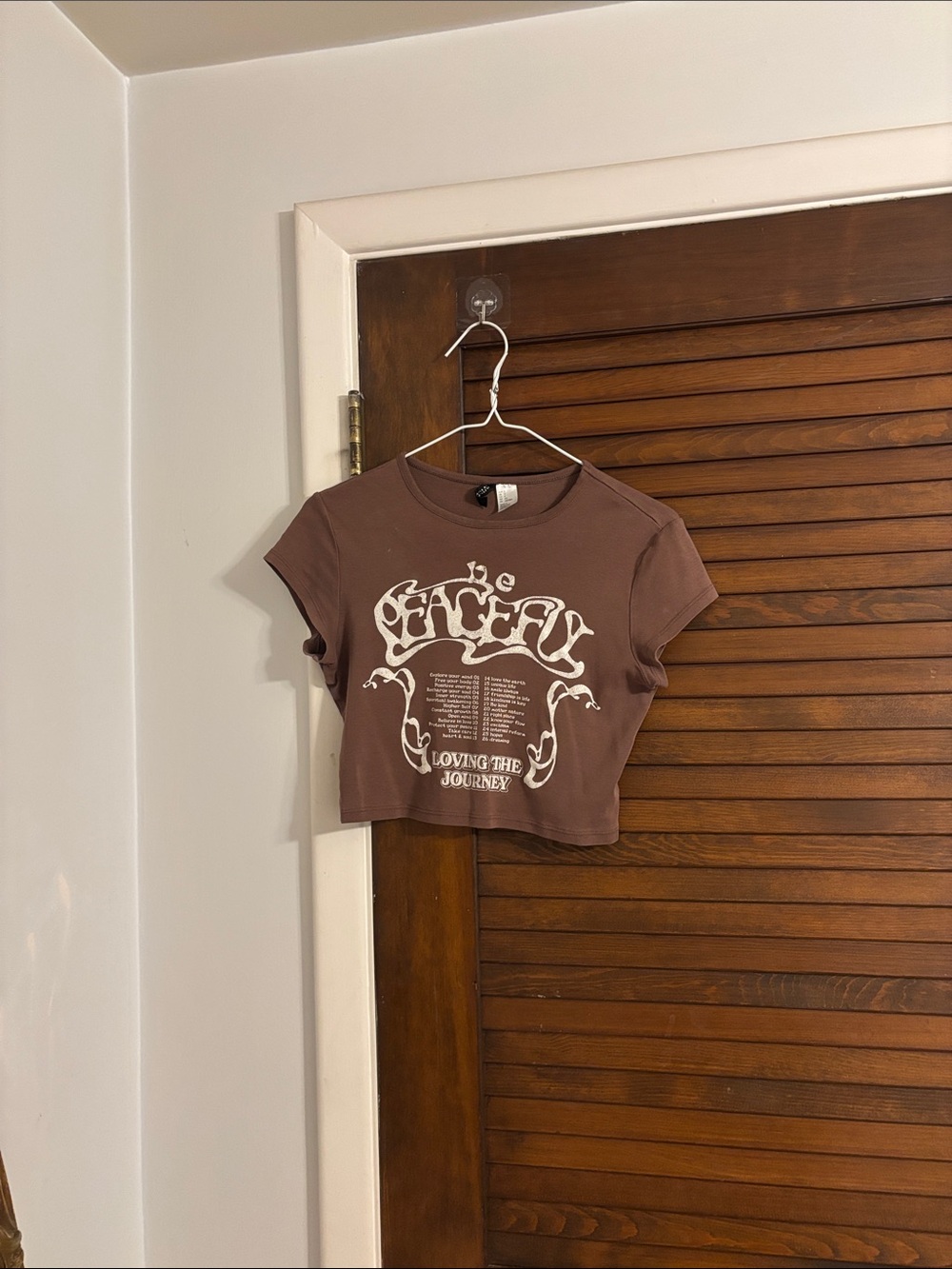 H&M Brown Graphic Crop Tee with White Print